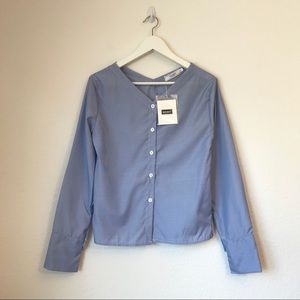 NWT WEIMEI Striped Blue/White Button Down Blouse M
